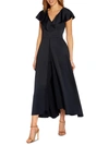 ADRIANNA PAPELL WOMENS V-NECK RUFFLED JUMPSUIT