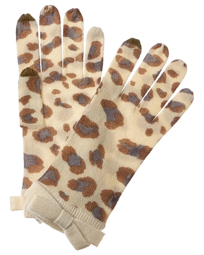 Forte Cashmere Fashion Leopard Bow Cashmere Gloves In Brown