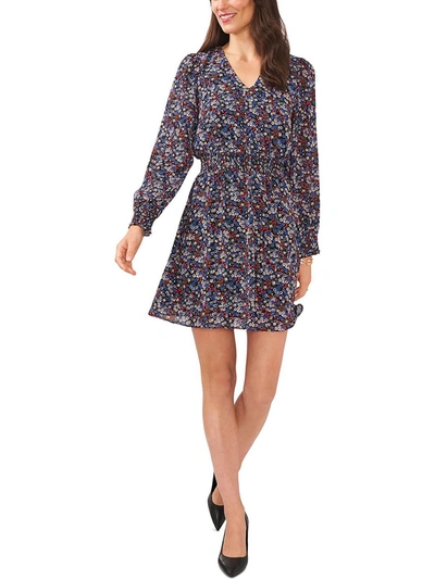 Msk Petites Womens Floral Short Mini Dress In Black