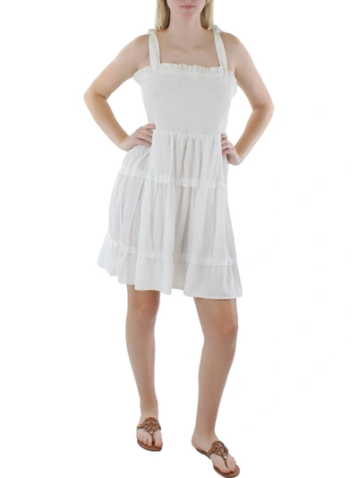 Tash + Sophie Womens Smocked Tie Shoulder Mini Dress In White
