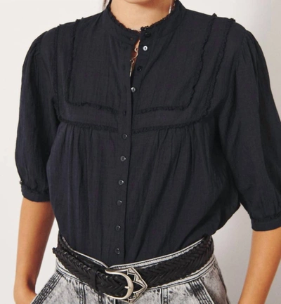 Ba&sh Ruffle-collar Denim Blouse In Black