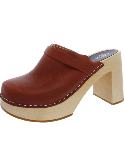Swedish Hasbeens Huspand Sky High Womens Leather Slip On Clogs In Brown