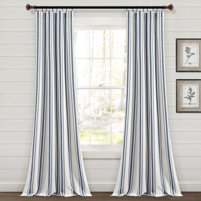 Lush Decor Lush Décor Farmhouse Stripe Yarn Dyed Eco-friendly Recycled Cotton Window Curtain Panels Navy 42x95