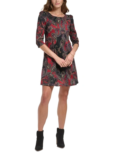 Jessica Howard Petites Womens Knit Knee Midi Dress In Red Multi