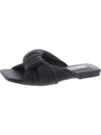 Steve Madden Mentor Womens Faux Leather Knot Front Slide Sandals In Black