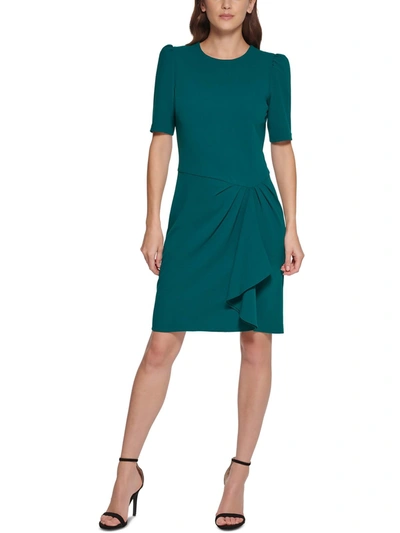Dkny Petites Womens Side-drape Mini Wear To Work Dress In Green