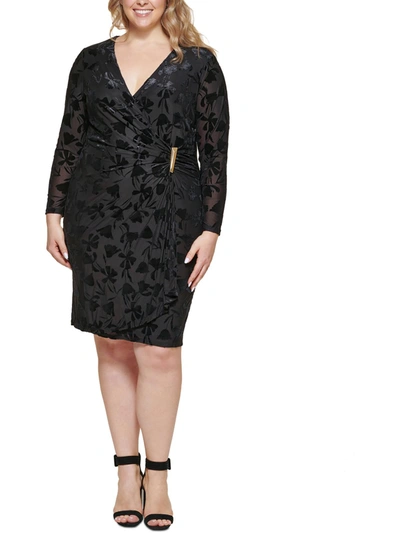 Calvin Klein Plus Womens Velvet Midi Wrap Dress In Black