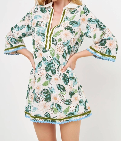 2.7 August Apparel Tunic With Trim In Palm Beach Floral In Multi