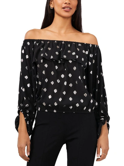 Msk Petites Womens Dotted Off-the-shoulder Blouse In Black