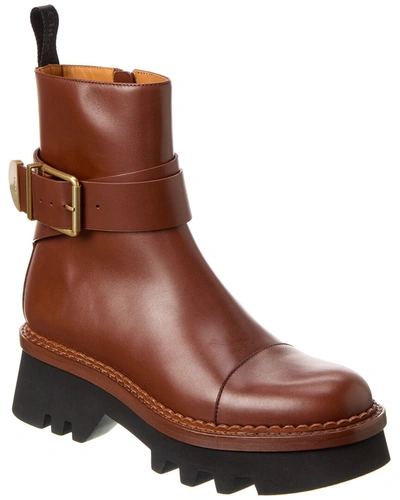 Chloé Owena Leather Bootie In Brown