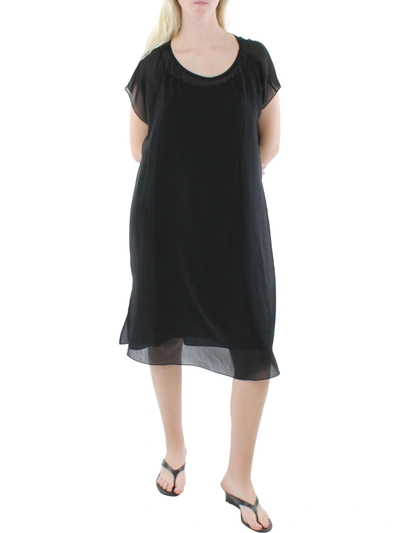Eileen Fisher Womens Silk Midi Shift Dress In Black