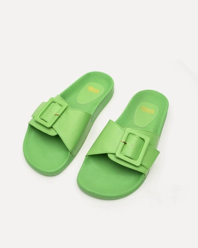 Frances Valentine Daisy Slide Sandals In Green