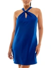 Jolt Juniors Womens Satin Mini Halter Dress In Blue