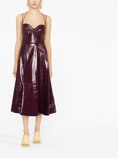 STAUD ABSTRACT FAUX-LEATHER DRESS IN BURGUNDY