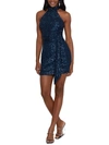 BLONDIE NITES JUNIORS WOMENS SEQUINED HALTER COCKTAIL AND PARTY DRESS