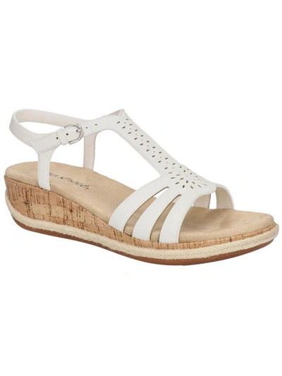 EASY STREET DORINDA WOMENS FAUX LEATHER T-STRAP WEDGE SANDALS