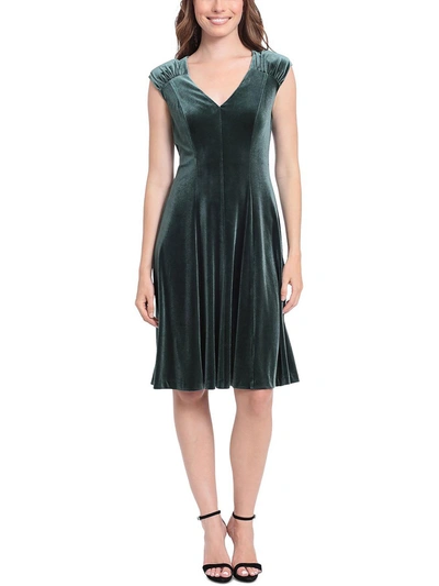 London Times Petites Womens Velvet Mini Cocktail And Party Dress In Green