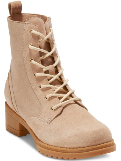 Cole Haan Camea Womens Faux Leather Zipper Combat & Lace-up Boots In Sesame