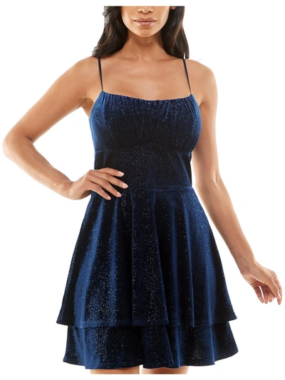 Emerald Sundae Womens Velvet Mini Cocktail And Party Dress In Navy