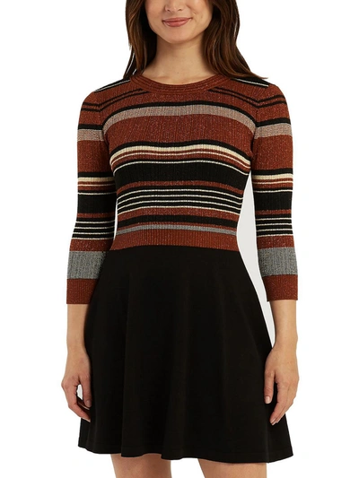Bcx Juniors Womens Striped Fit & Flare Sweaterdress In Brown