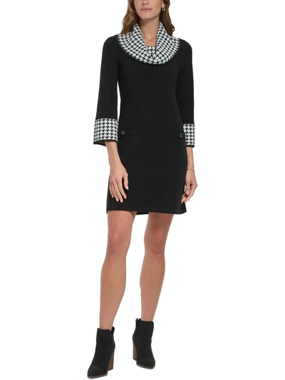 Jessica Howard Womens Hounstooth Knee Sweaterdress In Black