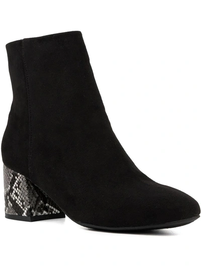 Sugar Olive Womens Microsuede Snake Print Ankle Boots In Black