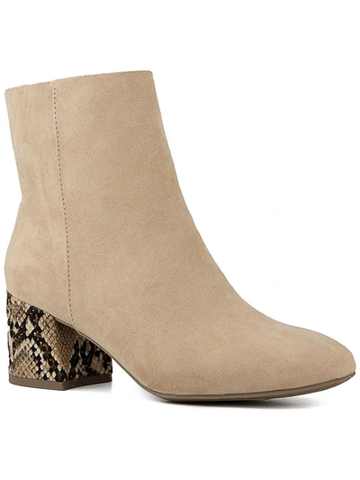 Sugar Olive Womens Microsuede Snake Print Ankle Boots In Beige