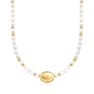 Ross-simons 5.5-6mm Oval Cultured Pearl Bead Necklace With 18kt Gold Over Sterling In Multi