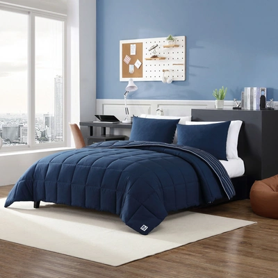 Nautica Longdale Solid Stripe Reversible 3 Piece Comforter, Set, Full/queen In Navy Blue