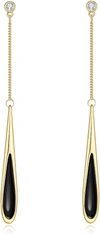 Liv Oliver 18k Gold Black Onyx Tear Drop Earrings In Black