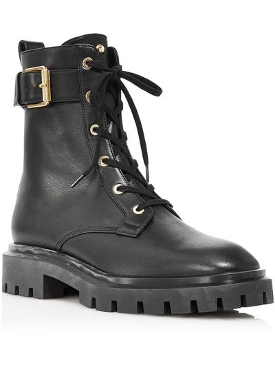 Stuart Weitzman Ultra Womens Pull On Faux Leather Combat & Lace-up Boots In Black