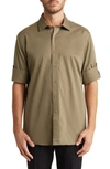 LORENZO UOMO TRIM FIT LONG SLEEVE COTTON BUTTON-UP SHIRT