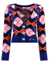 Ganni Long Sleeve Graphic Cotton V-neck Cardigan In Blue