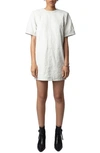 Zadig & Voltaire Riddy Cuir Froisse Textured Leather Tee Dress In Judo