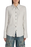 Golden Goose Stripe Button-front Slim Shirt In Arctic Wolf/ Black