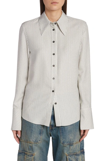 Golden Goose Stripe Button-front Slim Shirt In Arctic Wolfblack
