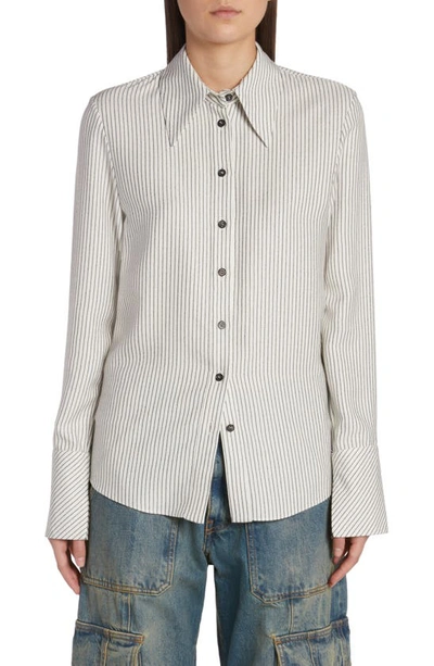 Golden Goose Stripe Button-front Slim Shirt In Arctic Wolf/ Black