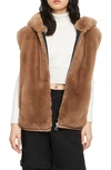 Moose Knuckles State Bunny Hooded Faux Fur Vest In Brown