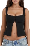House Of Cb Noura Lace Trim Open Front Tank In Black