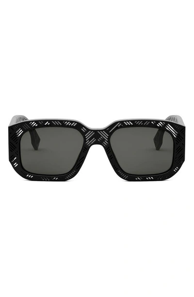 Fendi Shadow Acetate Rectangle Sunglasses In Matte Black Smoke