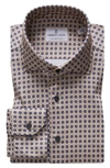 Emanuel Berg 4flex Slim Fit Medallion Print Knit Button-up Shirt In Medium Beige