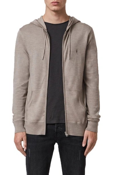 Allsaints Mode Merino Zip Ramskull Hoodie In Stone Taupe Marl