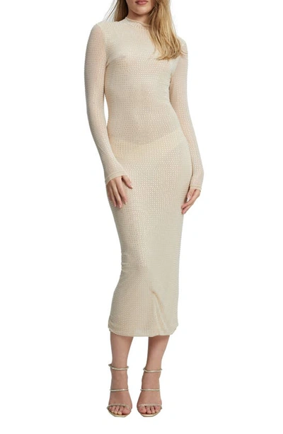 BARDOT STROBE DIAMANTÉ LONG SLEEVE MESH MIDI DRESS