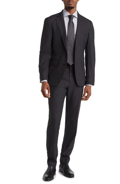 Hugo Boss Slim-fit Three-piece Suit In Stretch Virgin Wool In Black