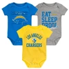 OUTERSTUFF NEWBORN & INFANT GOLD/POWDER BLUE/HEATHER GRAY LOS ANGELES CHARGERS THREE-PACK EAT, SLEEP & DROOL RE