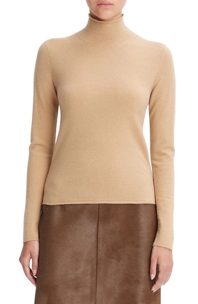 Vince Wool-cashmere Trapeze Turtleneck Sweater In Cashew-268cas