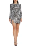 Dress The Population Nathalia Sequin Directional Stripe Long Sleeve Cocktail Minidress In Silver