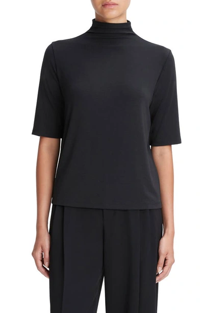 Vince Easy Elbow Sleeve Mock Neck Top In Black