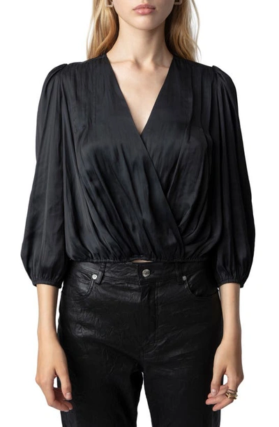 Zadig & Voltaire Cropped Wrap Top In Black