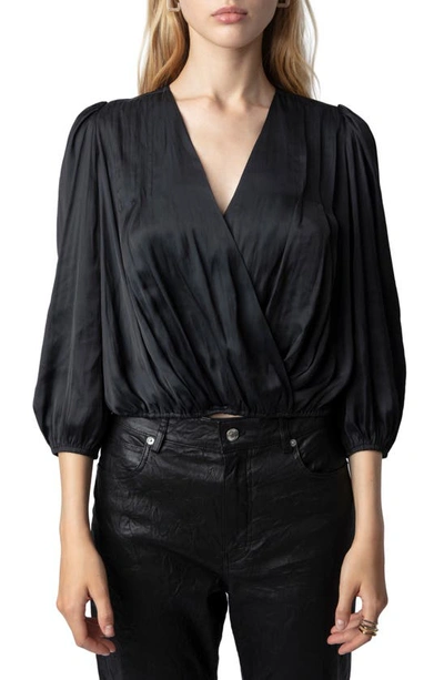 Zadig & Voltaire Cropped Wrap Top In Schwarz
